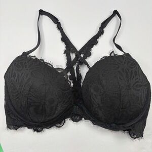 Pink Victoria's Secret Women 36DD Push Up Bra Black Lace Racerback Front Close